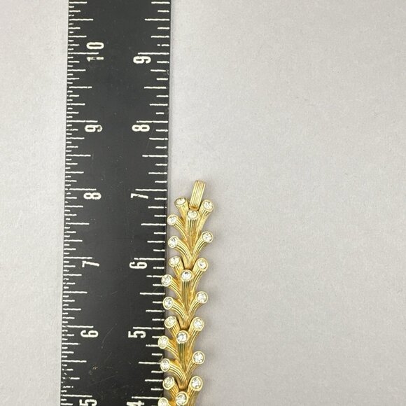 Vintage Crown Trifari Bracelet Gold Tone Clear Rhinestones Sculptural Statement - Picture 5 of 14